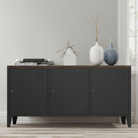 Meubles de salon au design moderne, meuble TV pliable avec casier de rangement à 3 portes et table basse en métal
