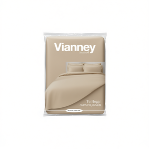 Set di Lenzuola Doppie Vianney Beige 100% Cotone 250Tc Antipiega per Uso Domestico 4 Pezzi - Product Image 1