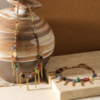 Kalung Choker Rumbai Batu Alam Multiwarna untuk Wanita Garnet Apatite Orange Garnet Perhiasan Boho Baja Tahan Karat