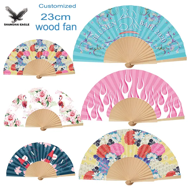 Custom Promotion 21cm 23cm 33cm Wood Bamboo Plastic Hand Held Folding Fans