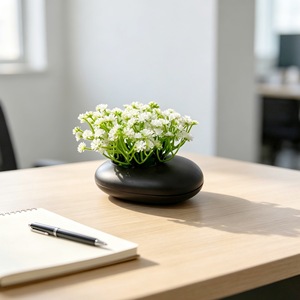 Mini bonsaï artificiel de gypsophile dans un pot plat noir pour la décoration de bureau, couleurs rouge vif, blanc, bleu, rose, jaune, en plastique - Product Image 4