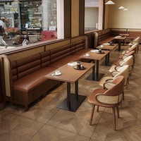 Ensemble de mobilier commercial pour restaurant, design moderne et épuré, banquette murale, table à manger en bois massif, structure métallique