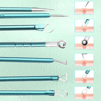 Professionnel 7 pièces en acier inoxydable bouton Popping Extractor Kit acné points noirs enlèvement aiguille dissolvant bouton Popper outil