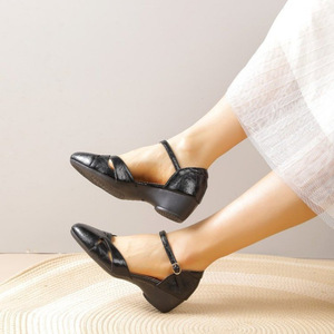 Sandales compensées épaisses à bout carré pour <span class=keywords><strong>femme</strong></span>, nouvelle collection été, en PU, semelle extérieure en caoutchouc, chaussures basses confortables - Product Image 3