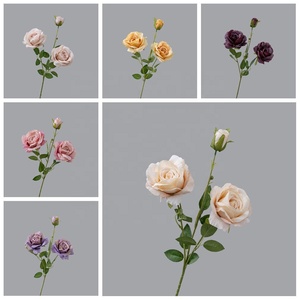 K42 نمط شائع زهور اصطناعية وردية 3 رؤوس ورود حرير لمشهد الزفاف لوازم تنسيق الزهور - Product Image 6