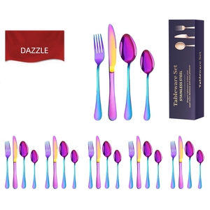 Vente en gros, lot de <span class=keywords><strong>24</strong></span> couverts en acier inoxydable, ensemble de couteaux, fourchettes et cuillères pour la cuisine occidentale, ensemble cadeau - Product Image 4