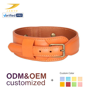 Collier pour chien en cuir de vachette <span class=keywords><strong>orange</strong></span> vintage, robuste, réglable, avec boucle en métal antique, confortable et large, pour les promenades quotidiennes - Product Image 1