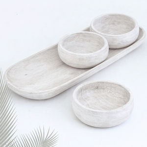 Juego de Servir de 3 Piezas Ecológico Premium: Tazón de Madera Tallada y Bandeja Rectangular con Acabado de Grano Natural - Product Image 3