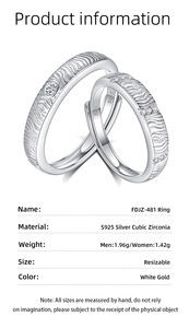 Bagues de couple ajustables en <span class=keywords><strong>argent</strong></span> sterling 925 avec zircon pavé, motif vague minimaliste, bijoux en gros avec nom personnalisé - Product Image 6