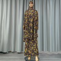 Vente en gros 6 couleurs 4 tailles par douzaine ensemble deux pièces imprimé de fleurs Hijab Abaya islamique musulman femmes prière vêtements quotidiens robe Caftan