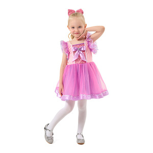 Vestido tutú para niñas, disfraz de princesa de gasa con manga casquillo morado, corte en A, para actuación del Día del Niño - Product Image 1