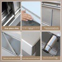 Station de travail en acier inoxydable avec portes coulissantes, planche à découper, armoire de rangement, table de préparation alimentaire, évier de restaurant, station de cuisson