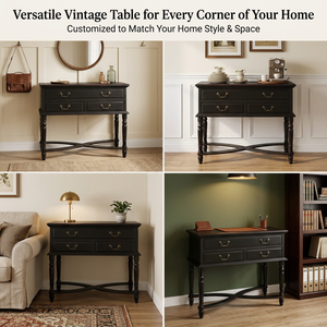 Consolle <span class=keywords><strong>in</strong></span> <span class=keywords><strong>Legno</strong></span> Nero Invecchiato Personalizzata con 3 Cassetti, Tavolo Vintage Stile Fattoria per Ingresso, Soggiorno e Sala da Pranzo - Product Image 2