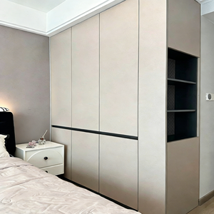 Custom Modern Minimalist Swing Door <b>Wardrobe</b> with Side Open <b>Shelves</b>, Large Capacity <b>Storage</b> Bedroom Furniture Cabinet Ardrobe - Product Image 6