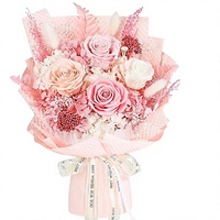 Bouquet de 4 roses éternelles roses avec vase et coffret cadeau |   Dure plus de 3 ans, facile d'entretien, cadeau d'anniversaire pour femme, maman, grand-mère, épouse