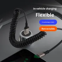 Kabel Data Pegas Tembaga Murni Berlapis Logam 1.5m, TPU Silikon, Tipe-C, Pengisian Cepat, Dapat Ditarik, Power Bank Mobil untuk iPhone 15/16/17