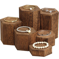 Présentoir hexagonal en bois 6 pièces pour bijoux et accessoires Risers d'affichage de figurines en bois