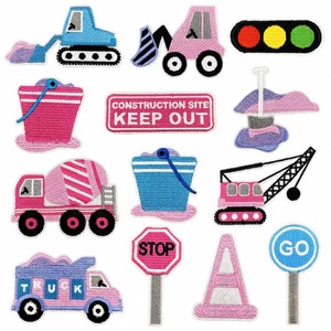 Toppe Ricamate Personalizzate per Veicoli da Cantiere, Escavatore Rosa Blu, Camion, Segnali Stradali, Applicazioni Termoadesive per <span class=keywords><strong>Abbigliamento</strong></span> Bambini - Product Image 1