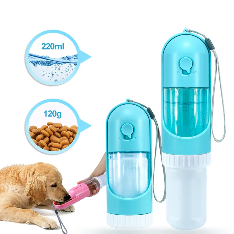 DESIGN indipendente e sviluppo logo personalizzato portatile cane sostenibile in plastica per cani da compagnia Dispenser bottiglia d'acqua con tazza di cibo