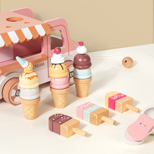 Camion <span class=keywords><strong>de</strong></span> glaces en bois écologique pour enfants, jouets Montessori <span class=keywords><strong>de</strong></span> tri et d'empilage, friandises pour tout-petits, jeu d'imitation préscolaire mini - Product Image 3