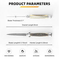 Couteau de poche pliant en acier Damas avec double renfort et manche en bois de cerf pour la chasse, le camping, le bushcraft et la collection