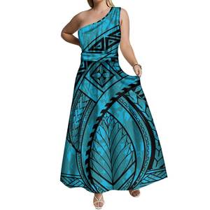 Yeni Samoa polinezya kabile moda Sashes tasarım elbise zarif bir omuz kolsuz yarık elbise kadınlar büyük boy balo elbise - Product Image 4