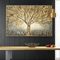 Art mural abstrait de luxe moderne peint à la main, arbre de vie doré, peinture à l'huile sur toile pour la maison, hôtel, article de projet
