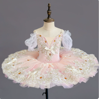 Robe de tutu de ballet professionnelle rose pour filles, robe de danse pour enfants avec dentelle brodée et strass, costume de ballerine pour spectacle sur scène