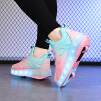 Chaussures de roller pour enfants avec roues lumineuses, tige en cuir, semelle intermédiaire en EVA, semelle extérieure en TPR, doublure en mesh, marque OEM/ODM