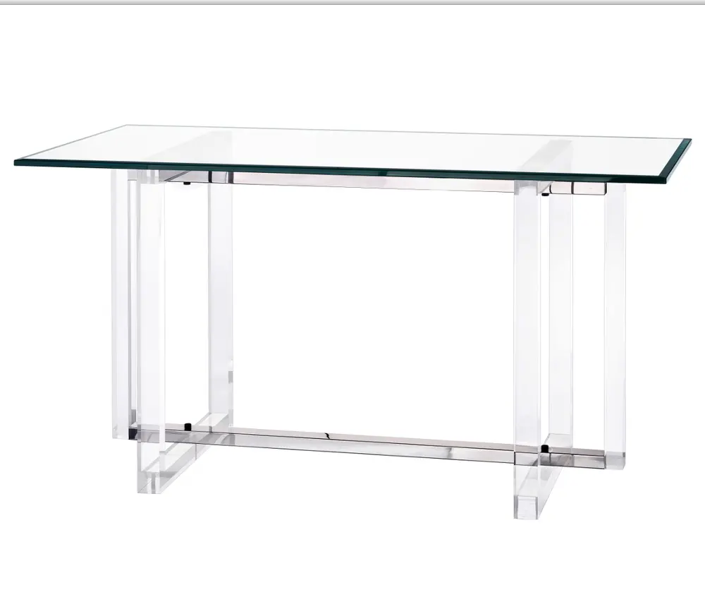 Mesa de comedor de vidrio templado con Base de Metal duradera, acrílica y dorada, Rectangular