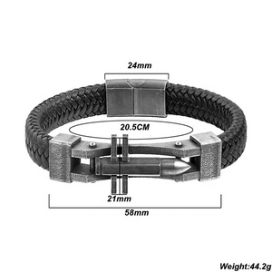 Bracciale in pelle intrecciata Vintage con Design a proiettile creativo da <span class=keywords><strong>uomo</strong></span> in acciaio chirurgico unico all'ingrosso personalizzato - Product Image 2