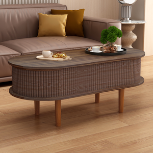 Mesa de Centro con Tapa Elevable y Compartimento Oculto, Mesa de Centro de Madera Moderna con Tapa Elevable Ovalada, Muebles Ecológicos para Sala de Estar - Product Image 1