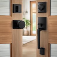Poignée de porte d'entrée moderne noir mat avec serrure à cylindre unique et 3 clés, pêne dormant extérieur, ensemble de levier réversible intérieur/extérieur