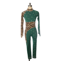 Costume de danse pour femmes, manches longues, dos nu, justaucorps de gymnastique, vêtements de performance, combinaison, vêtements, combinaison en velours à imprimé léopard