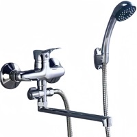 Ensemble de douche mural en alliage de zinc chromé poli, 1 poignée, avec mitigeur à long bec et douchette à jet doux, vente en gros de Chine