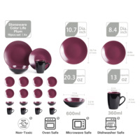 16 Pc Prune Élégant Grès Ensemble Populaire Vente Chaude Bols De Cuisine Assiettes En Céramique Tasse À Café Ensembles De Vaisselle pour 4 Personnes