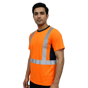 OEM High Visibility Safety <b>T</b> <b>Shirts</b> Reflective Custom Logo Wholesale Security Breathable <b>Black</b> Unisex Polyester/Cotton Tee <b>Shirt</b> - Product Image 1
