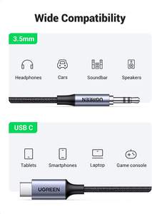อะแดปเตอร์เสียง <span class=keywords><strong>UGREEN</strong></span> USB C เป็น <span class=keywords><strong>3.5</strong></span> มม. แบบ Hi-Fi สเตอริโอ <span class=keywords><strong>สาย</strong></span>เชื่อมต่อหูฟัง Type C เป็น <span class=keywords><strong>Aux</strong></span> สำหรับรถยนต์ <span class=keywords><strong>สาย</strong></span>ถัก - Product Image 5