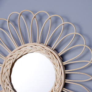 Round Rattan Woven Wall <b>Mirror</b> Natural Color Framed <b>Hanging</b> Decorative <b>Mirror</b> For Home Nordic Style - Product Image 2