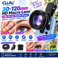 Lensa Makro HD GiAi 30-120mm, Klip Lensa Kamera untuk iPhone Android, Fotografi Seni Kuku, Perbesaran Tinggi