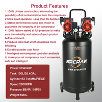 SPERAN Compresseur d'Air 100 Litres 4 CV Portable à Piston Vertical Industriel Silencieux Sans Huile