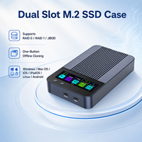 Casing Hard Disk Eksternal Dual Bay Aluminium Smart LCD 20Gbps USB3.2 Gen2x2 RAID0/1/JBOD Kloning Offline NVMe SATA M-Key 8TB