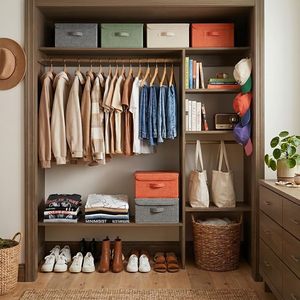 Modern Rectangular Fabric Storage Box <b>Bins</b> Flip-Top Lid Collapsible Stackable 3 Handles for Clothes - Product Image 6