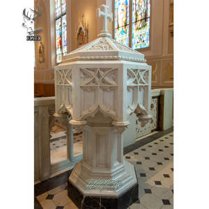 Fonte di Acqua Santa per Chiesa con Motivi Europei in Marmo Scolpito, Lavabo per Battesimo - Product Image 5