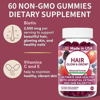 Gummies de biotine en marque blanche OEM, 60 unités, saveur extrait de queue de cheval et baie de palmier nain, pour la santé des cheveux, de la peau et des ongles