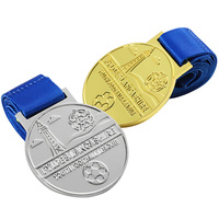 Médailles en gros personnalisées, estampées à chaud, plaquées or et argent, médailles sportives en alliage de zinc, rondes, avec logo et lettres, pour le football