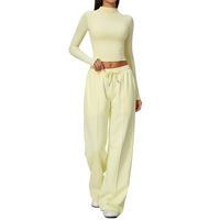 BR7134 Nouvelle tenue de sport coupe classique, haut court à manches longues, en nylon et élasthanne, pantalon décontracté chaud à jambes larges, vêtements de yoga