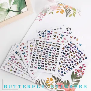 Hot sale nail art butterfly stickers glitter solid color nail sticker full sticker