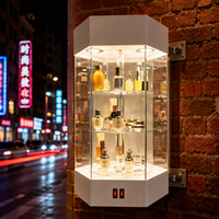 Vitrine rotative hexagonale en acrylique avec éclairage LED, verrouillable, pour comptoir, parfums, cosmétiques, bijoux
