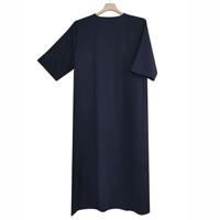 Robe traditionnelle pour hommes du Moyen-Orient bleu foncé, style islamique arabe, thobe brodé, manches marocaines, longueur cheville